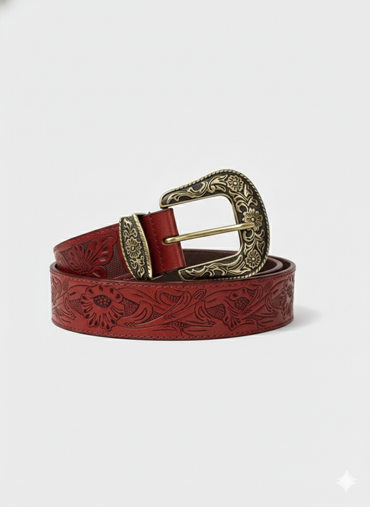 VINTAGE LEATHER BELT - MAROON