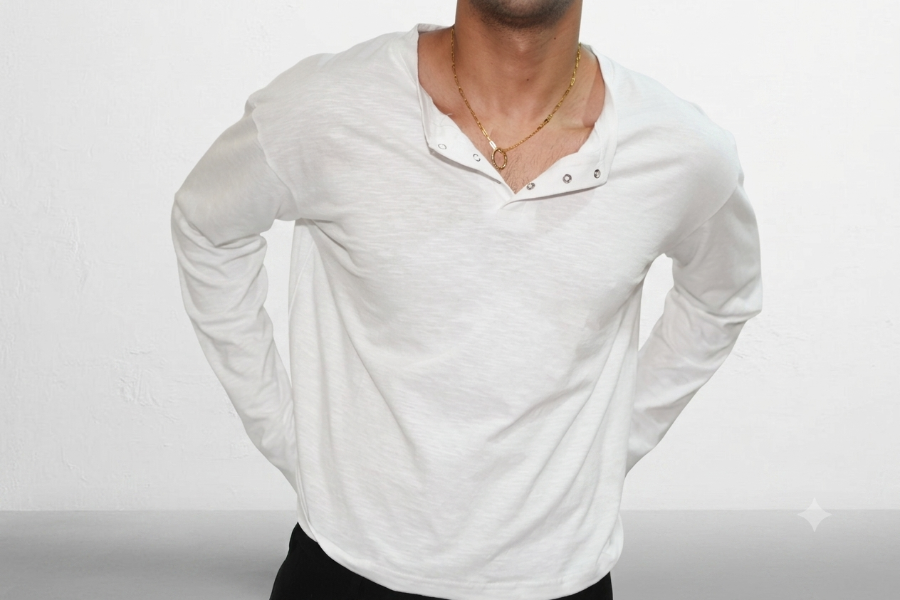 Cropped Loose fit Henley Shirt