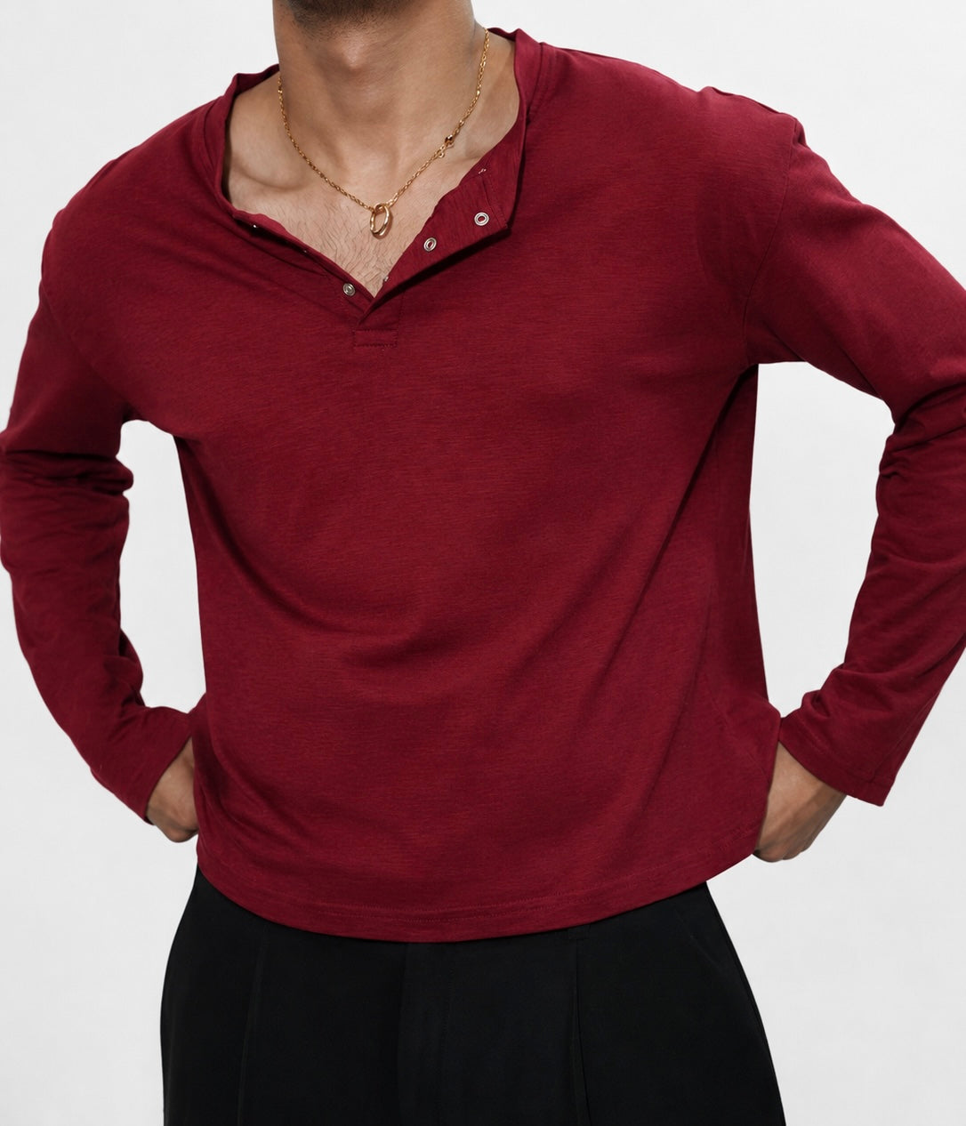 Cropped Loose fit Henley Shirt