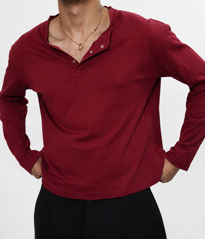 Cropped Loose fit Henley Shirt