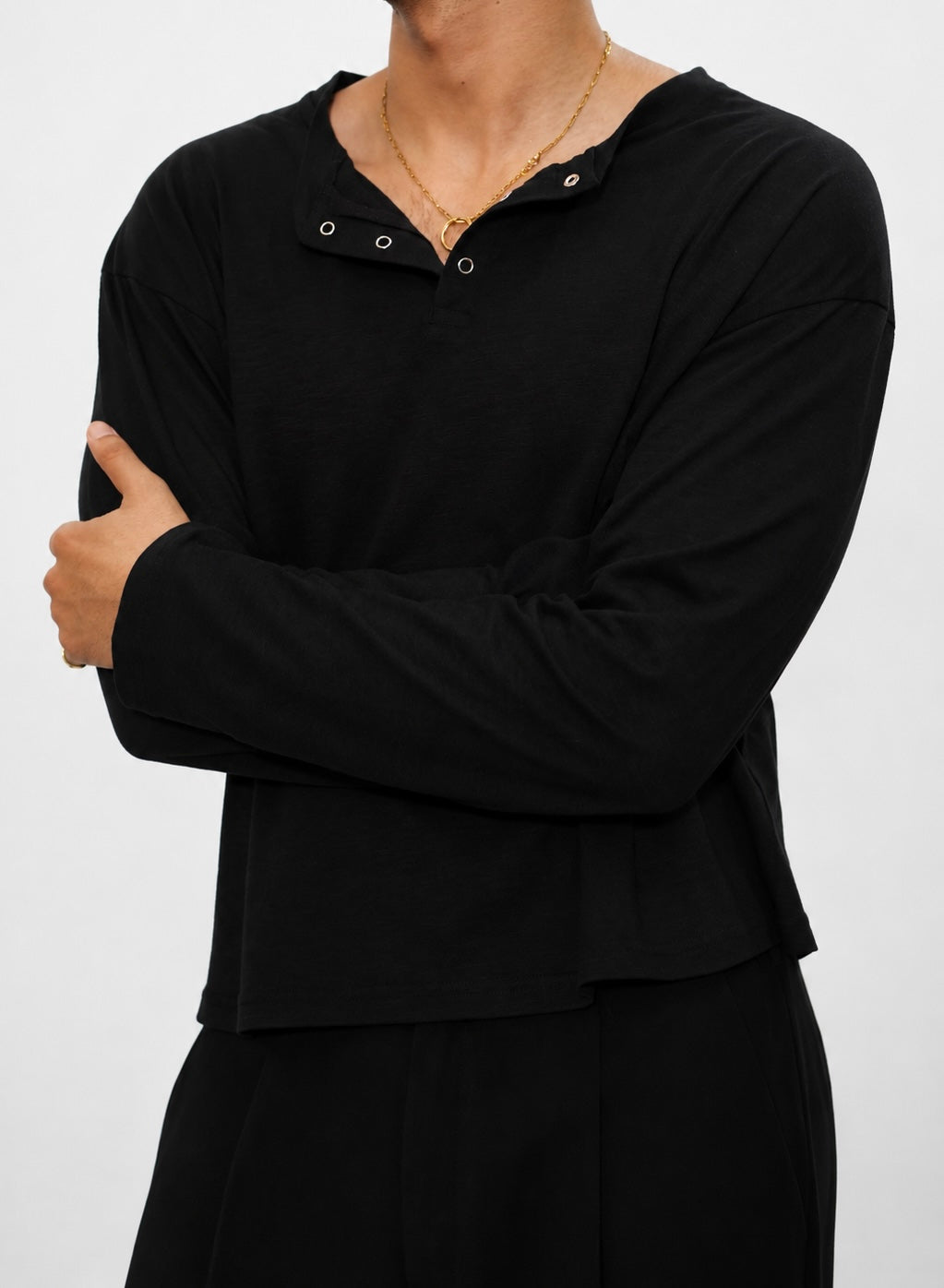 Cropped Loose fit Henley Shirt