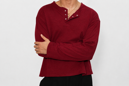 Cropped Loose fit Henley Shirt
